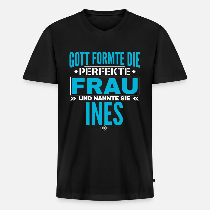 Ines Name Design - Männer Premium Bio T-Shirt mit V-Ausschnitt - Schwarz