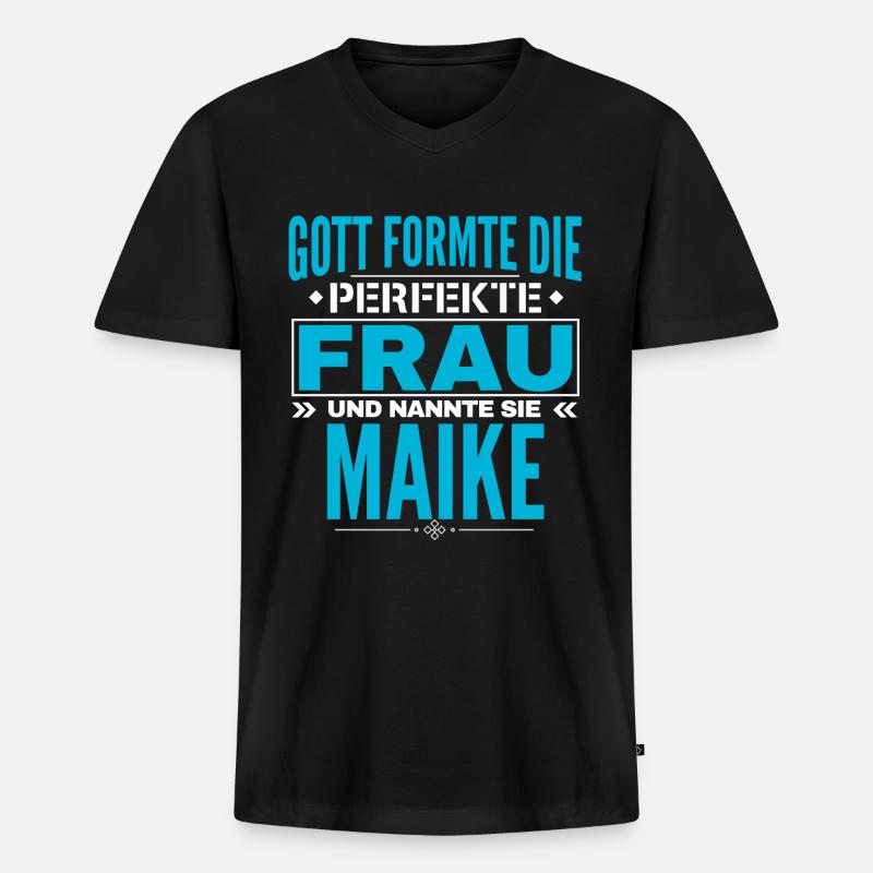 Maike Name Design - Männer Premium Bio T-Shirt mit V-Ausschnitt - Schwarz