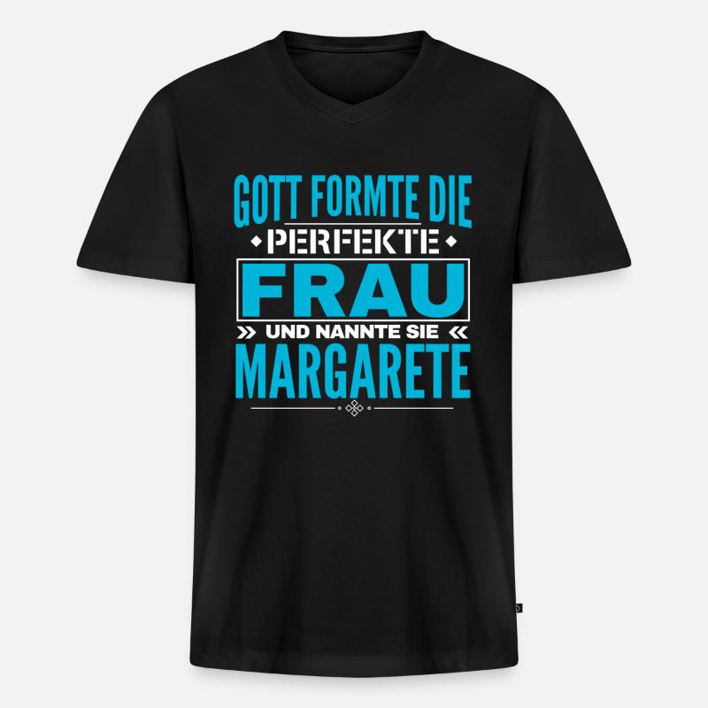 Margarete Name Design - Männer Premium Bio T-Shirt mit V-Ausschnitt - Schwarz