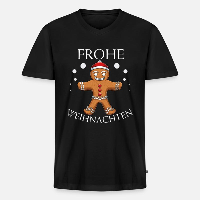 Lebkuchenmann - Lebkuchen Weihnachten Geschenk - Männer Premium Bio T-Shirt mit V-Ausschnitt - Schwarz