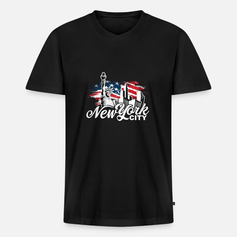 New York - Männer Premium Bio T-Shirt mit V-Ausschnitt - Schwarz