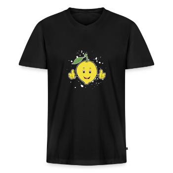 Zitrone - Männer Premium Bio T-Shirt mit V-Ausschnitt - Schwarz - Vorne - Nico (187cm)