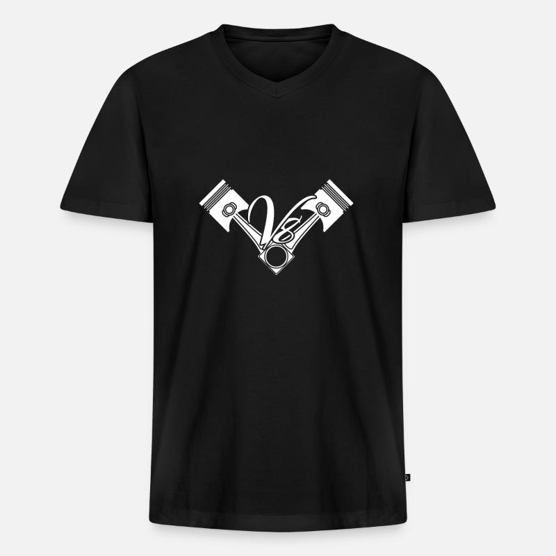 V8 - Männer Premium Bio T-Shirt mit V-Ausschnitt - Schwarz