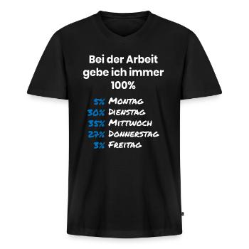 Ich gebe immer 100 Prozent in der Arbeit - Männer Premium Bio T-Shirt mit V-Ausschnitt - Schwarz - Vorne - Nico (187cm)