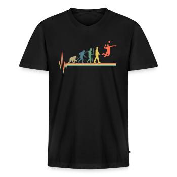 Battement de coeur rétro de volley-ball d'évolution - T-shirt encolure en V Premium bio Homme - noir - Devant - Nico (187cm)