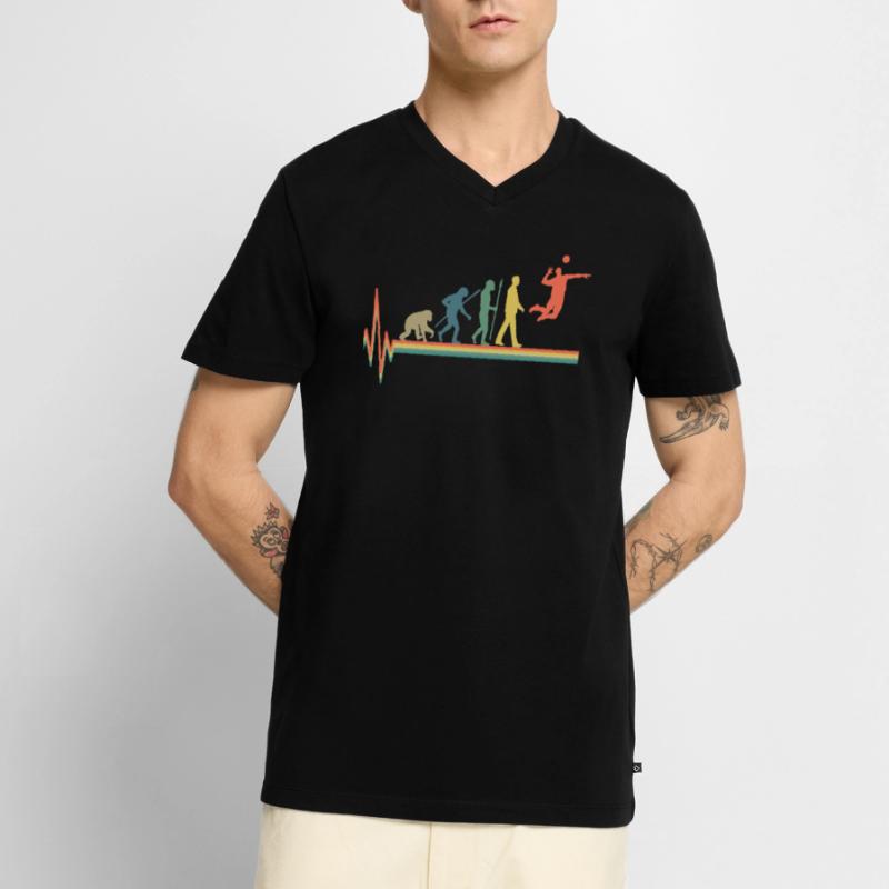 Battement de coeur rétro de volley-ball d'évolution T-shirt encolure en V Premium bio Homme