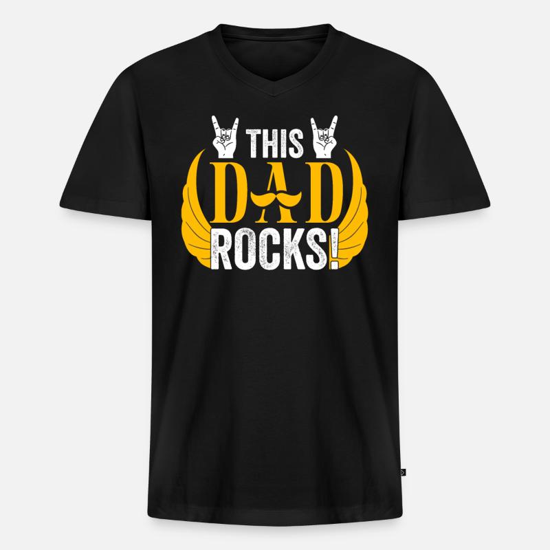 THIS DAD ROCKS - Männer Premium Bio T-Shirt mit V-Ausschnitt - Schwarz