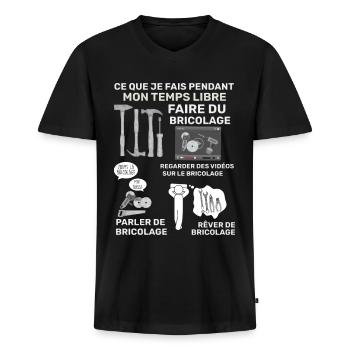 Bricolage humour passion papa ou papy bricoleur - T-shirt encolure en V Premium bio Homme - noir - Devant - Nico (187cm)