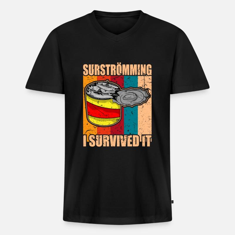 Surströmming Stinkfisch i survived it - Männer Premium Bio T-Shirt mit V-Ausschnitt - Schwarz