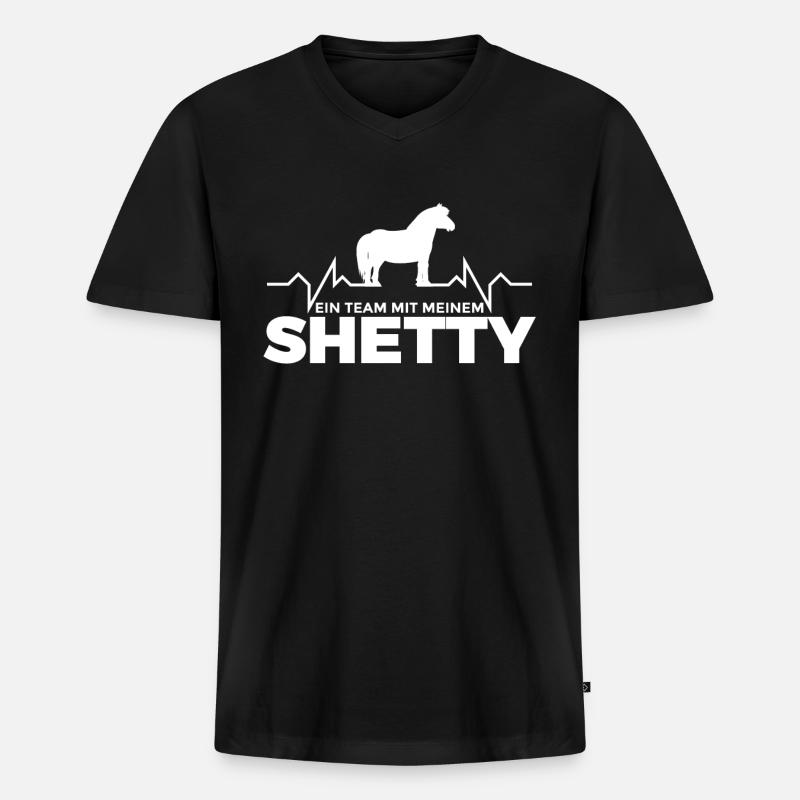 Shetty Pferd Spruch EKG - Männer Premium Bio T-Shirt mit V-Ausschnitt - Schwarz