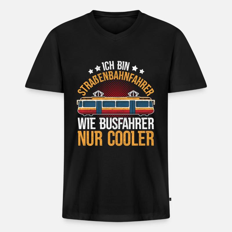 Straßenbahnfahrer Spruch Tram Straßenbahn - Männer Premium Bio T-Shirt mit V-Ausschnitt - Schwarz