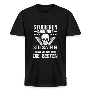 Stuckateur Verputzer Spachtel Gipser - Männer Premium Bio T-Shirt mit V-Ausschnitt - Schwarz - Vorne - Nico (187cm)