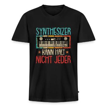 Retro Synthesizer Analog Keyboard - Männer Premium Bio T-Shirt mit V-Ausschnitt - Schwarz - Vorne - Nico (187cm)