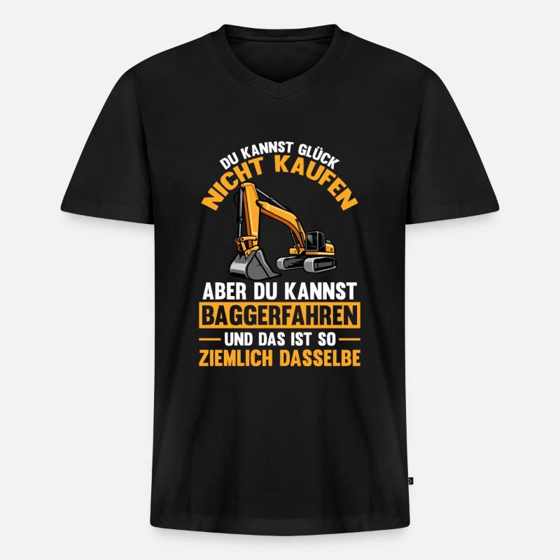 Baggerfahrer Glück Spruch Bauarbeiter Bagger - Männer Premium Bio T-Shirt mit V-Ausschnitt - Schwarz