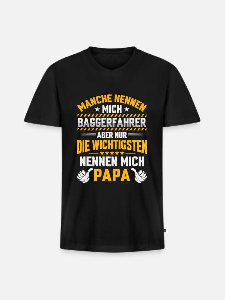 Baggerfahrer Papa Bauarbeiter Bagger - Männer Premium Bio T-Shirt mit V-Ausschnitt - Schwarz