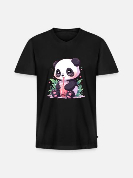 Kawaii Panda bubble tea boba tea - Men's Premium Organic T-shirt with V-neck - black