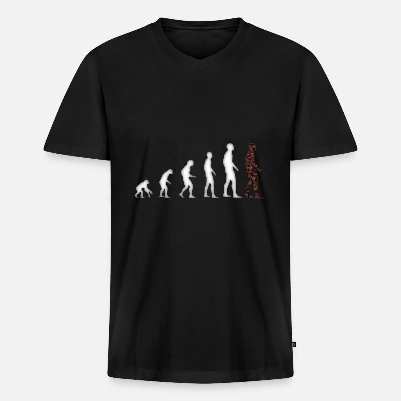 Evolution Mensch Affe Aufrichten Kaffee - Männer Premium Bio T-Shirt mit V-Ausschnitt - Schwarz