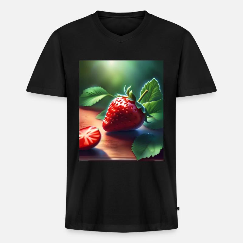 Rote saftige Erdbeere - Männer Premium Bio T-Shirt mit V-Ausschnitt - Schwarz