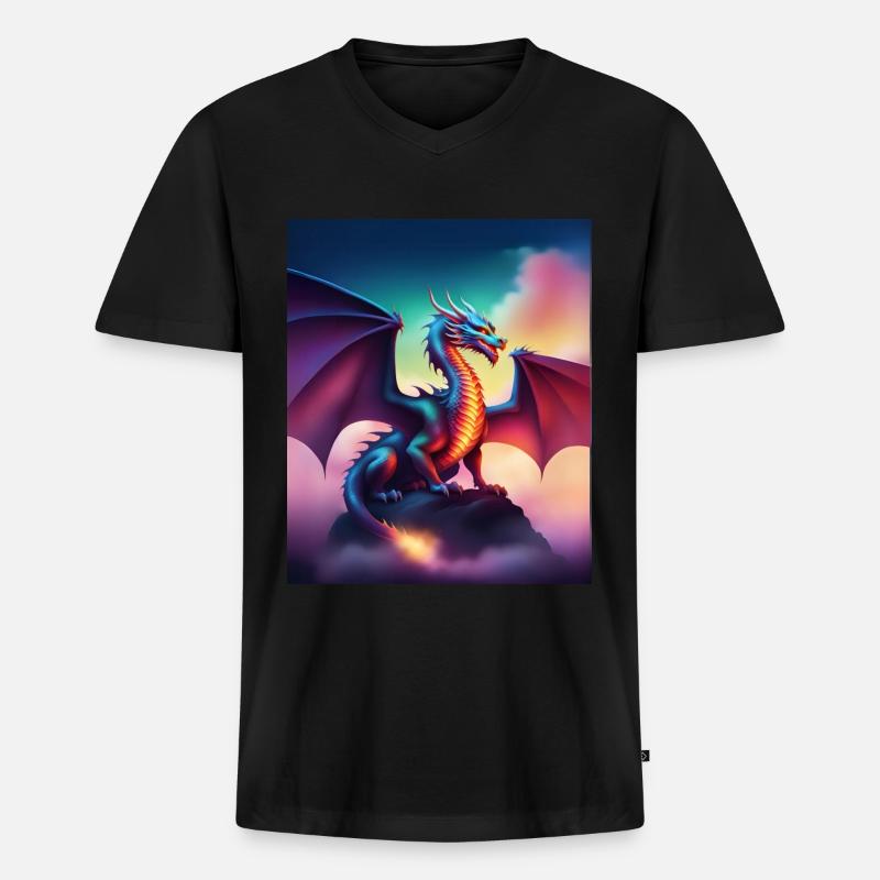 Drache auf einer Klippe - Männer Premium Bio T-Shirt mit V-Ausschnitt - Schwarz