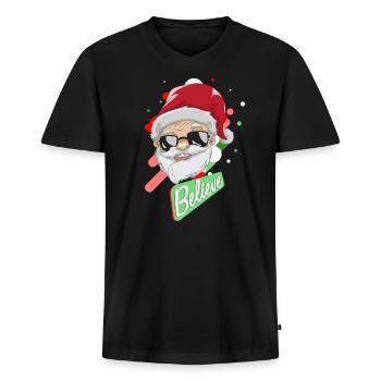 Santa Claus Santa Claus - T-shirt encolure en V Premium bio Homme - noir - Devant - Nico (187cm)