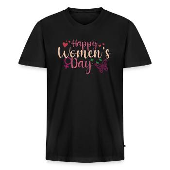 Weltfrauentag Florales - Männer Premium Bio T-Shirt mit V-Ausschnitt - Schwarz - Vorne - Nico (187cm)