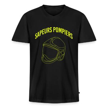 POMPIER - sapeurs pompiers - T-shirt encolure en V Premium bio Homme - noir - Devant - Nico (187cm)
