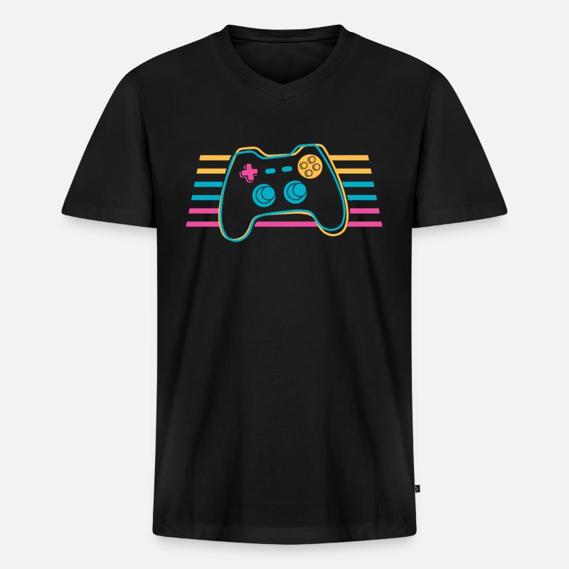 Gamepad Joystick Controller Bunt Gamer - Männer Premium Bio T-Shirt mit V-Ausschnitt - Schwarz