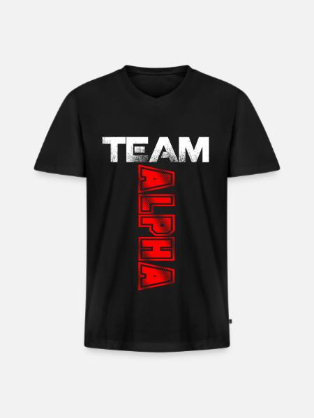Team Alpha Geschenk T Shirt - Männer Premium Bio T-Shirt mit V-Ausschnitt - Schwarz