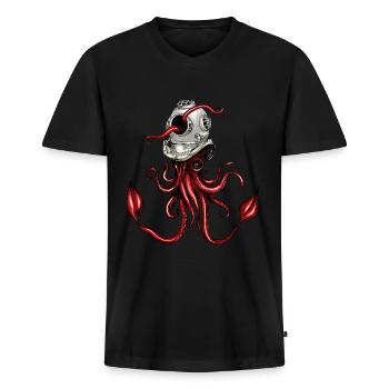 Tintenfisch mit Taucherhelm - Männer Premium Bio T-Shirt mit V-Ausschnitt - Schwarz - Vorne - Nico (187cm)
