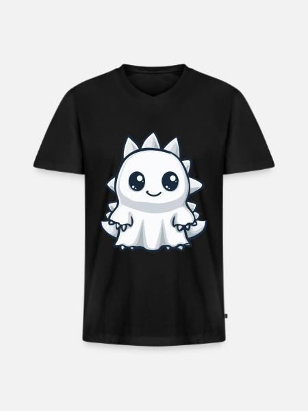 Dinosaur Stegosaurus Halloween Ghost - Men's Premium Organic T-shirt with V-neck - black