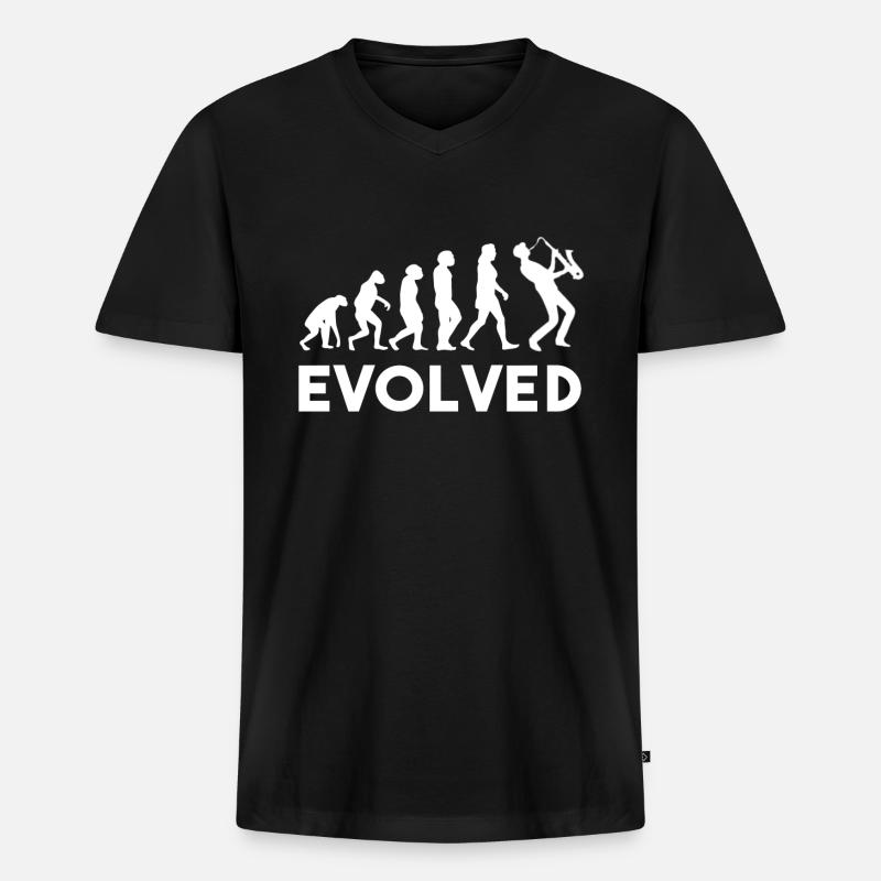 Saxophone Evolution - Männer Premium Bio T-Shirt mit V-Ausschnitt - Schwarz