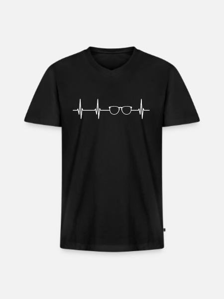 Rythme cardiaque Ecg. - T-shirt encolure en V Premium bio Homme - noir