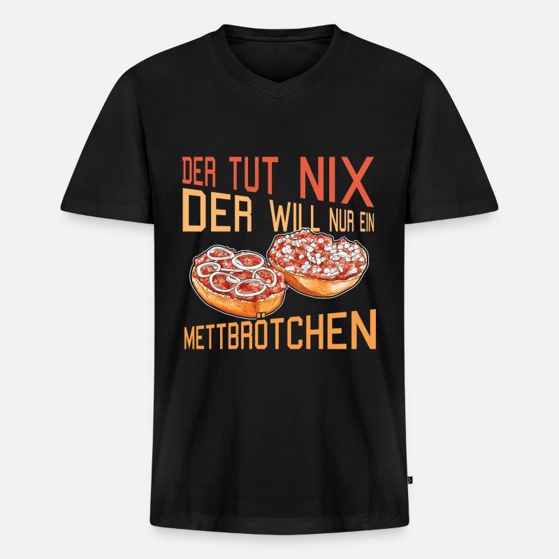 Mettbrötchen Mett Hackfleisch Hackepeter - Männer Premium Bio T-Shirt mit V-Ausschnitt - Schwarz