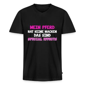 Pferdesprüche TShirt Pferd Reitersprüche Geschenk - Männer Premium Bio T-Shirt mit V-Ausschnitt - Schwarz - Vorne - Nico (187cm)