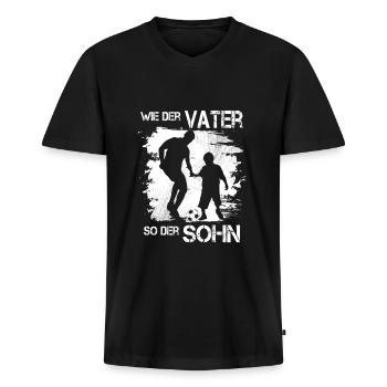 Wie der Vater so der Sohn Fußball Geschenk - Männer Premium Bio T-Shirt mit V-Ausschnitt - Schwarz - Vorne - Nico (187cm)