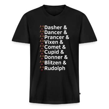 Rentier Namen Weihnachten - Männer Premium Bio T-Shirt mit V-Ausschnitt - Schwarz - Vorne - Nico (187cm)