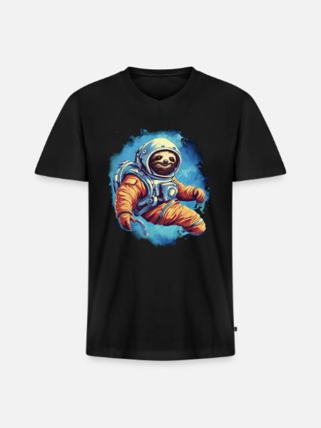 Faultier im All - Männer Premium Bio T-Shirt mit V-Ausschnitt - Schwarz