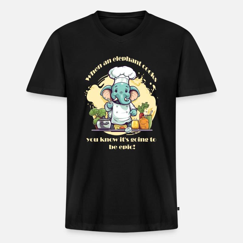 Kochender Elefant mit Schriftzug - Männer Premium Bio T-Shirt mit V-Ausschnitt - Schwarz
