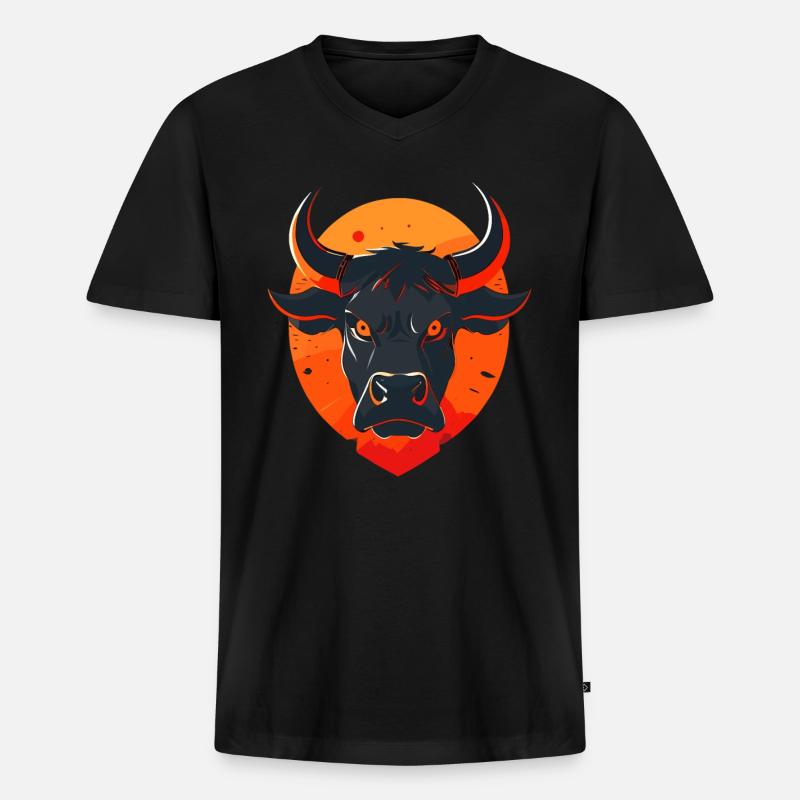 BulleStier Büffel - Männer Premium Bio T-Shirt mit V-Ausschnitt - Schwarz