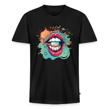 Sexy Bouche Embrasser les lèvres Trippy psychédélique - T-shirt encolure en V Premium bio Homme - noir - Devant - Nico (187cm)