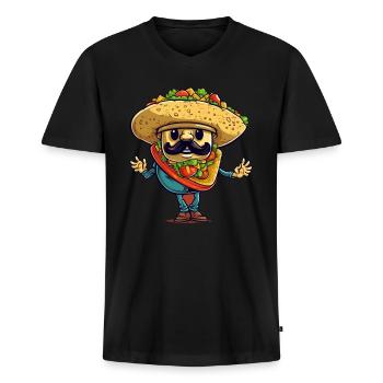 Taco Mann - Männer Premium Bio T-Shirt mit V-Ausschnitt - Schwarz - Vorne - Nico (187cm)