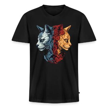 Schöne symmetrische Gothic Rosen Katzen Cottagecor - Männer Premium Bio T-Shirt mit V-Ausschnitt - Schwarz - Vorne - Nico (187cm)