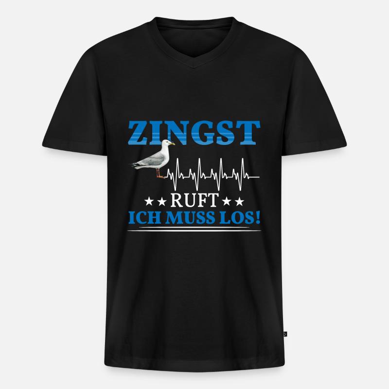Zingst ruft Herzschlag Ostsee Möwe - Männer Premium Bio T-Shirt mit V-Ausschnitt - Schwarz