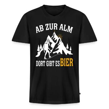Ab Zur Alm Wanderer Berge Natur Wandern Natur See - Männer Premium Bio T-Shirt mit V-Ausschnitt - Schwarz - Vorne - Nico (187cm)