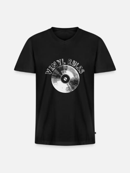 record - Men's Premium Organic T-shirt with V-neck - black