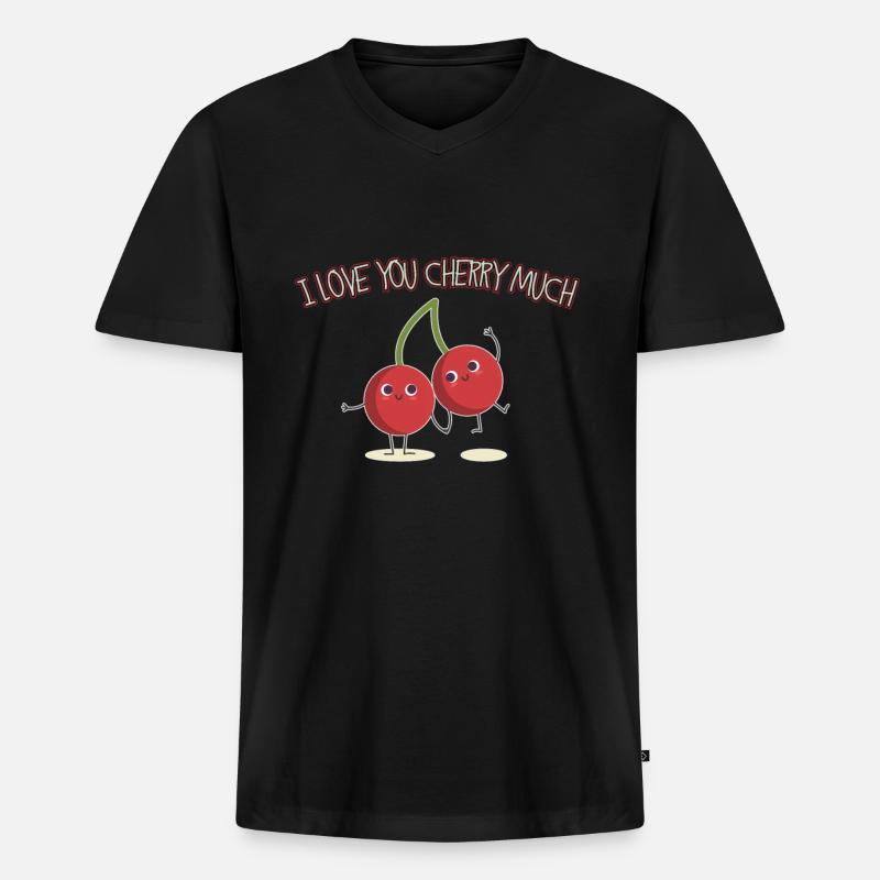 Kirsche - Männer Premium Bio T-Shirt mit V-Ausschnitt - Schwarz