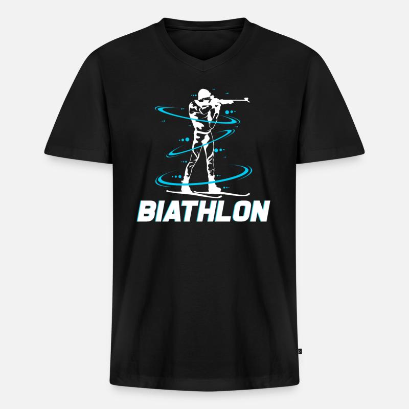 Biathlon - Männer Premium Bio T-Shirt mit V-Ausschnitt - Schwarz