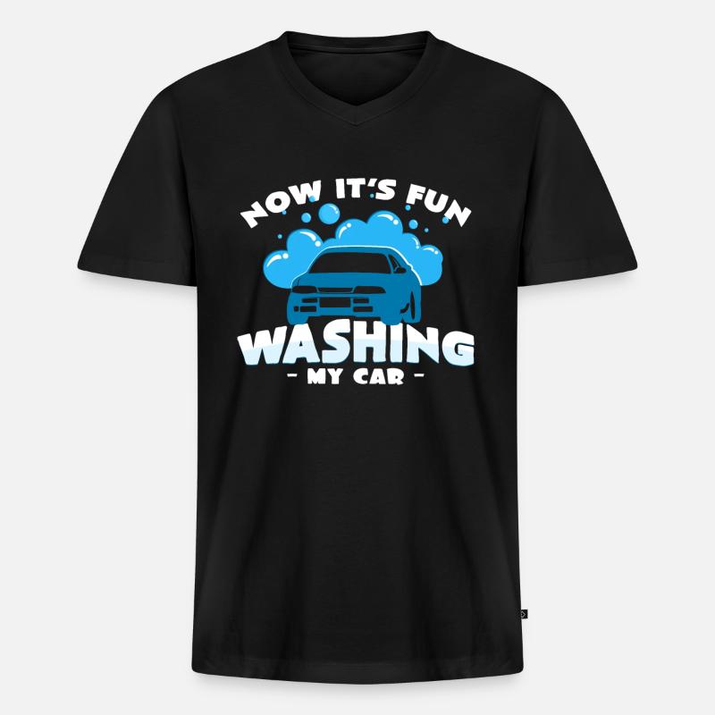 Auto Waschen - Männer Premium Bio T-Shirt mit V-Ausschnitt - Schwarz