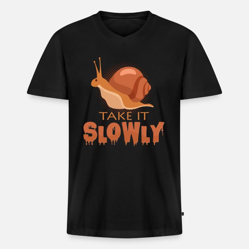Langsam - Männer Premium Bio T-Shirt mit V-Ausschnitt - Schwarz