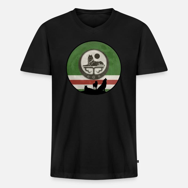 chechnya Moon chechen Wolf - Männer Premium Bio T-Shirt mit V-Ausschnitt - Schwarz